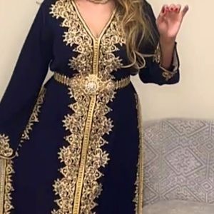 Authentic Morrocan caftan medium / large dark blue beaded beautiful stones